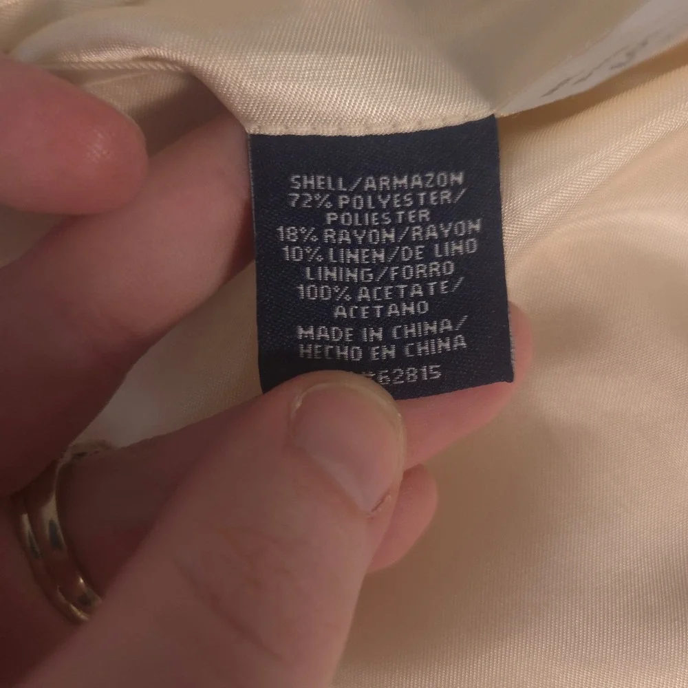 Stafford Blazer Mens 46R Cream Linen Blend Two Button Sport Coat Pocket Square